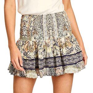 Camilla Shirred Floral Animal Print Smocked Mini Skirt Moto Maiko Size Small